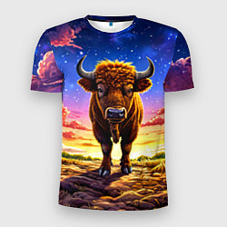 Футболка спортивная мужская Буйвол в звездной ночи, цвет: 3D-принт