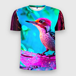 Мужская спорт-футболка Дятел и яркий пейзаж