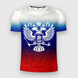 Футболка спортивная мужская Герб России на фоне флага текстурный, цвет: 3D-принт