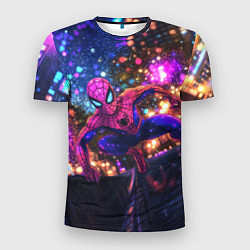 Футболка спортивная мужская Человек-паук и фиолетовый свет, цвет: 3D-принт