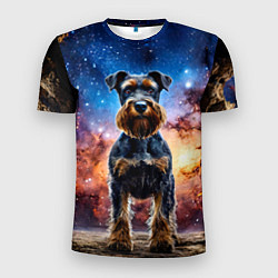 Мужская спорт-футболка Ризеншнауцер в космосе