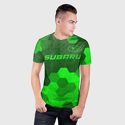 Футболка спортивная мужская Subaru - green gradient посередине, цвет: 3D-принт — фото 2