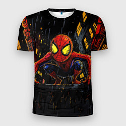 Мужская спорт-футболка Маленький человек-паук с желтыми глазами