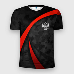 Футболка спортивная мужская Герб России - черный камуфляж, цвет: 3D-принт