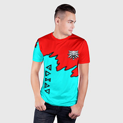 Футболка спортивная мужская Ведьмак краски логотип, цвет: 3D-принт — фото 2