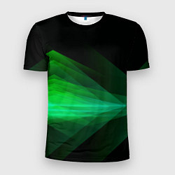 Футболка спортивная мужская Неоновая зеленая абстракция на черном фоне, цвет: 3D-принт