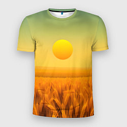 Мужская спорт-футболка Закат над пшеничным полем