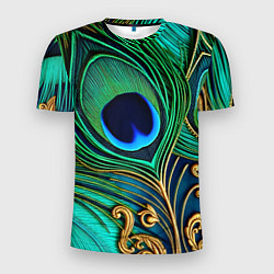 Футболка спортивная мужская Зеленые перья павлина, цвет: 3D-принт