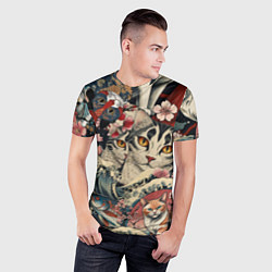 Футболка спортивная мужская Котики и рыбки в сакуре, цвет: 3D-принт — фото 2
