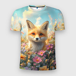 Футболка спортивная мужская Лиса в цветочном поле, цвет: 3D-принт