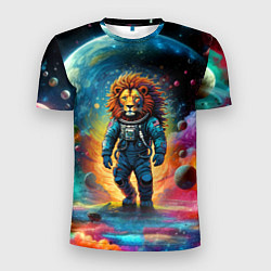 Футболка спортивная мужская Лев бравый космонавт - неоновый космос, цвет: 3D-принт