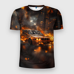 Футболка спортивная мужская БМВ в огне, цвет: 3D-принт
