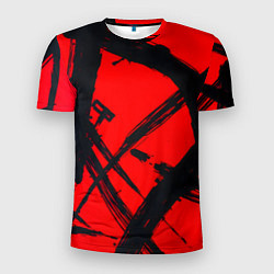 Футболка спортивная мужская Черная абстракция на красном, цвет: 3D-принт