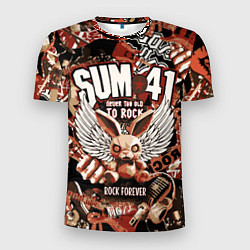 Футболка спортивная мужская Sum 41 на фоне кролика и гитар, цвет: 3D-принт