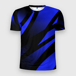 Футболка спортивная мужская Чёрный с синий абстрактные полосы, цвет: 3D-принт