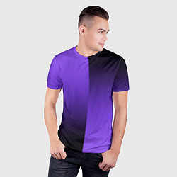 Футболка спортивная мужская Чёрно-сиреневый градиент пополам, цвет: 3D-принт — фото 2