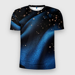 Футболка спортивная мужская Синяя волнистая текстура на черном, цвет: 3D-принт