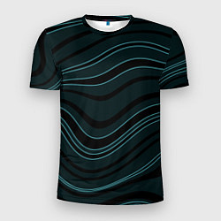 Футболка спортивная мужская Тёмный синий волнистые полосы, цвет: 3D-принт