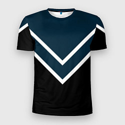 Мужская спорт-футболка Синий с чёрным и белые полосы