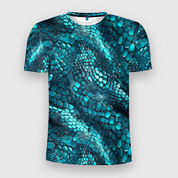 Мужская спорт-футболка Бирюзовая чешуя рептилии - абстрактный паттерн