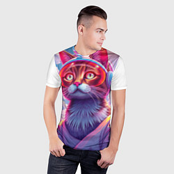 Футболка спортивная мужская Кот космонавт удивлен, цвет: 3D-принт — фото 2