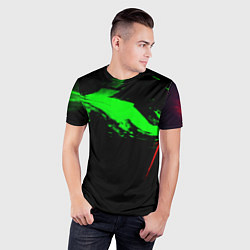 Футболка спортивная мужская Color black green red, цвет: 3D-принт — фото 2