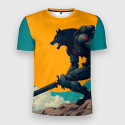 Мужская спорт-футболка Киберчеловек-волк