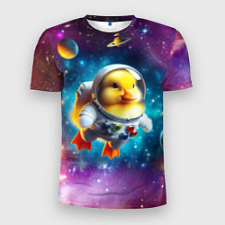 Футболка спортивная мужская Прикольный утёнок бравый космонавт - нейроарт, цвет: 3D-принт