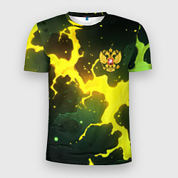 Футболка спортивная мужская Герб России зеленый разлом, цвет: 3D-принт