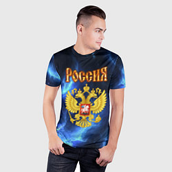 Футболка спортивная мужская Герб России - синее пламя, цвет: 3D-принт — фото 2