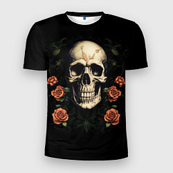 Футболка спортивная мужская Череп в красных розах, цвет: 3D-принт