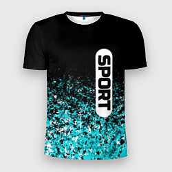 Футболка спортивная мужская Sport чёрно-голубой пятнистый, цвет: 3D-принт