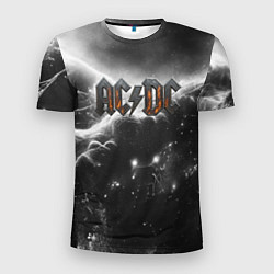 Мужская спорт-футболка ACDC металлический лого черно-белая текстура