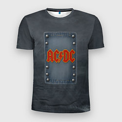 Футболка спортивная мужская ACDC логотип в виде джинсовой нашивки, цвет: 3D-принт