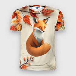 Мужская спорт-футболка Лис под осенними листьями