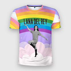 Футболка спортивная мужская Lana Del Rey на фоне радуги, цвет: 3D-принт