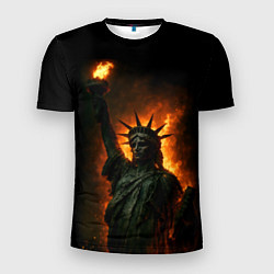 Мужская спорт-футболка Статуя свободы в огне