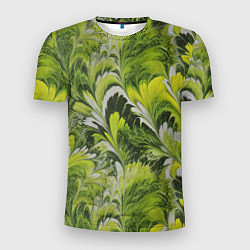 Футболка спортивная мужская Мраморный абстрактный паттерн - зеленые и желтые о, цвет: 3D-принт