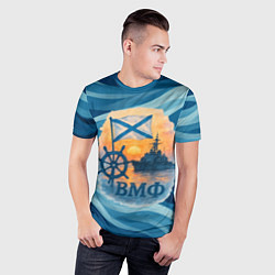 Футболка спортивная мужская ВМФ корабль на фоне заката, цвет: 3D-принт — фото 2