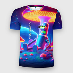Футболка спортивная мужская Робот-сгибальщик Бендер находится под неоновым мух, цвет: 3D-принт