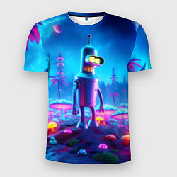 Футболка спортивная мужская Бендер на сказочной неоновой грибной планете - ней, цвет: 3D-принт