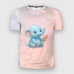 Мужская спорт-футболка Маленький слоненок с мороженым пускает пузыри