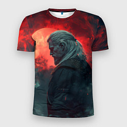 Мужская спорт-футболка Ведьмак на фоне красной луны