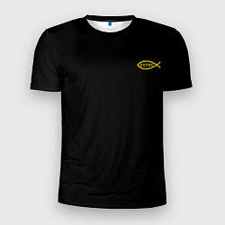 Мужская спорт-футболка Симъ победиши черно-оранжевый арт