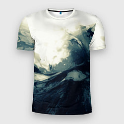 Футболка спортивная мужская Чёрно-синие абстрактные краски, цвет: 3D-принт