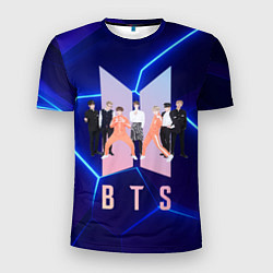 Футболка спортивная мужская BTS на темно-синем фоне, цвет: 3D-принт