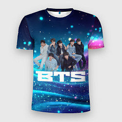 Футболка спортивная мужская BTS волнистый фон с блестками, цвет: 3D-принт