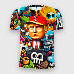 Мужская спорт-футболка Дональд Трамп в компании мультяшных персонажей