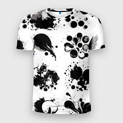 Футболка спортивная мужская Чёрно-белые кляксы - абстракция, цвет: 3D-принт