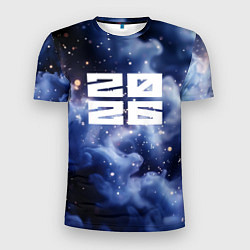 Футболка спортивная мужская 2026 синяя дымка с искрами, цвет: 3D-принт
